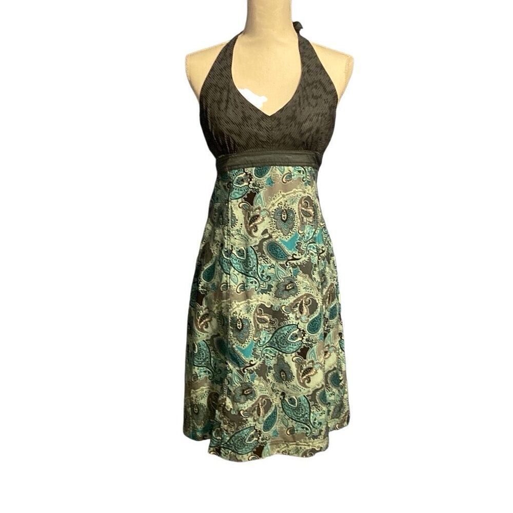 Athleta Paisley Active Workout Pack Everywhere Halter Dress Turquoise Gray Sz 6